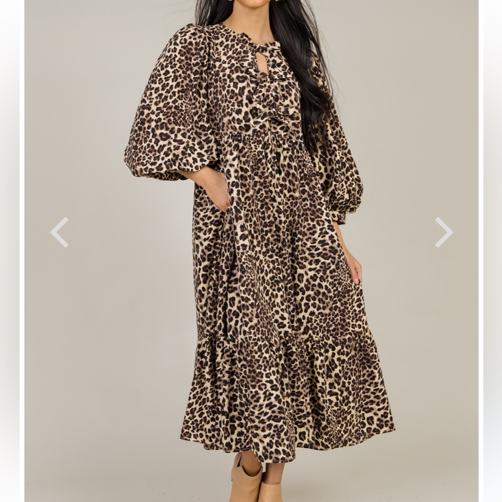 JODIFL gorgeous Bow Midi Dress Leopard Small~NWOT’S - Picture 9 of 12